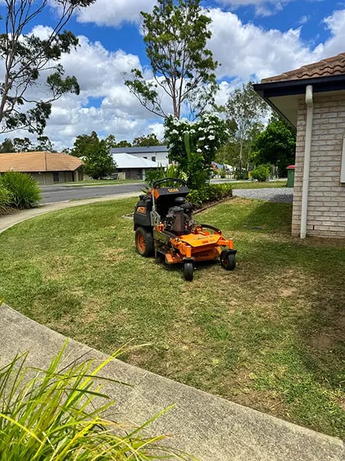 ride on mower mowing a front lawn in springfield lakes