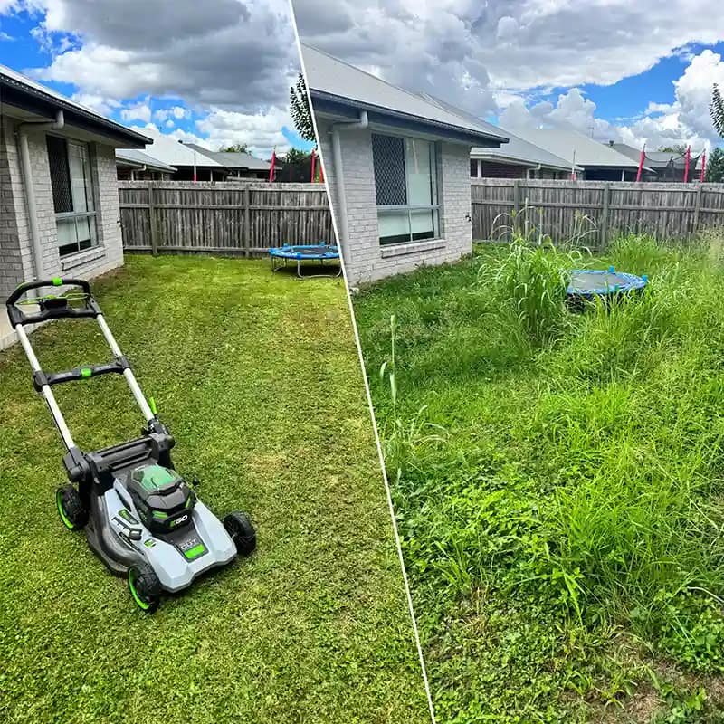 AOK Mowing before after battery push mower in redbank plains ipswich